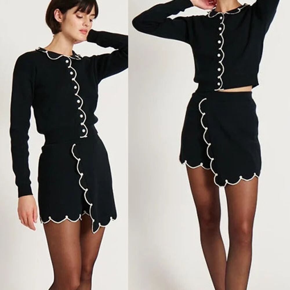 NEW Rachel Antonoff Hostess Fitted Knit Scalloped Detail Skort Black Size: M